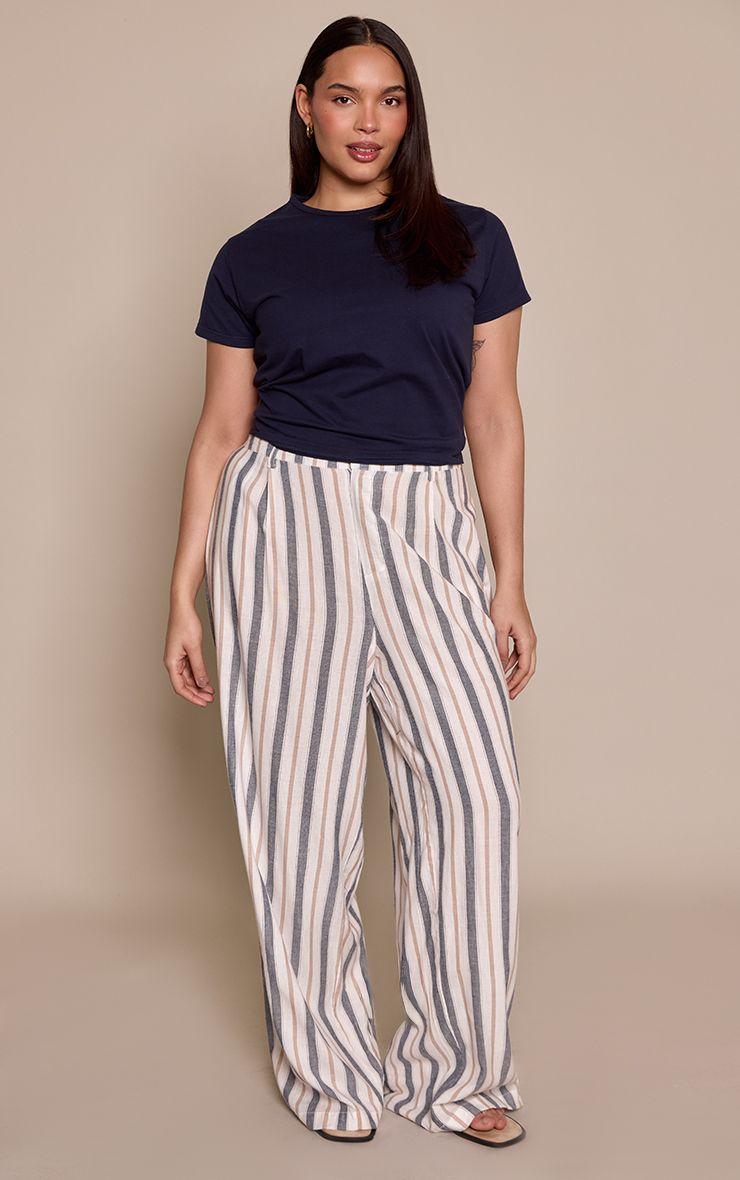 Plus Multi Stripe Linen Tailored Straight Leg Trousers by PRETTYLITTLETHING