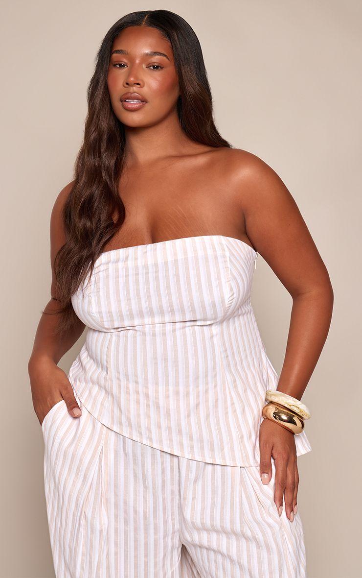 Plus Nude Pinstripe Square Neck Strappy Top by PRETTYLITTLETHING