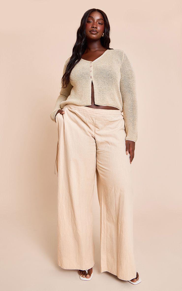 Plus  Premium Linen Side Tie Detail Wide Leg Trousers by PRETTYLITTLETHING