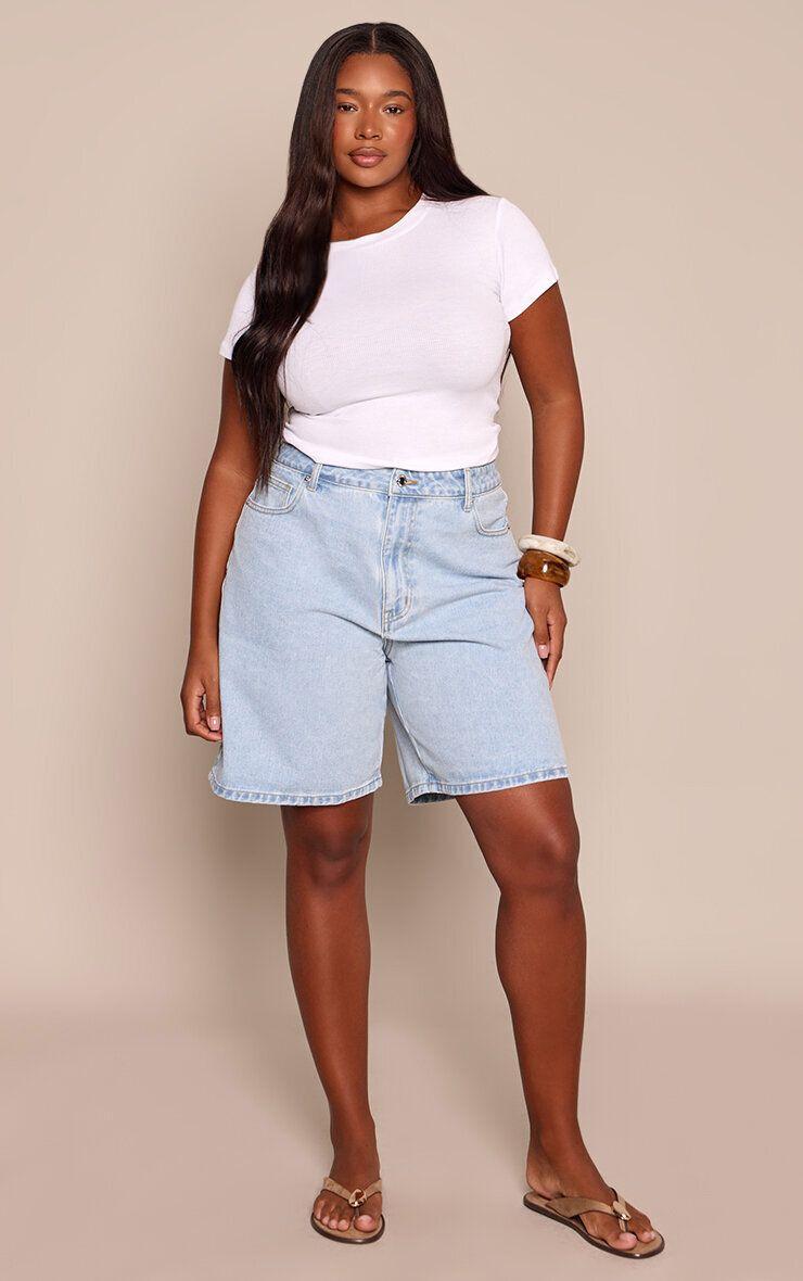 Plus  Rise Bermuda Denim Shorts by PRETTYLITTLETHING