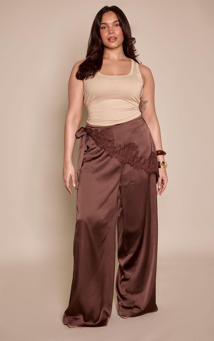 Plus  Satin Scarf Wide Leg Trousers by PRETTYLITTLETHING
