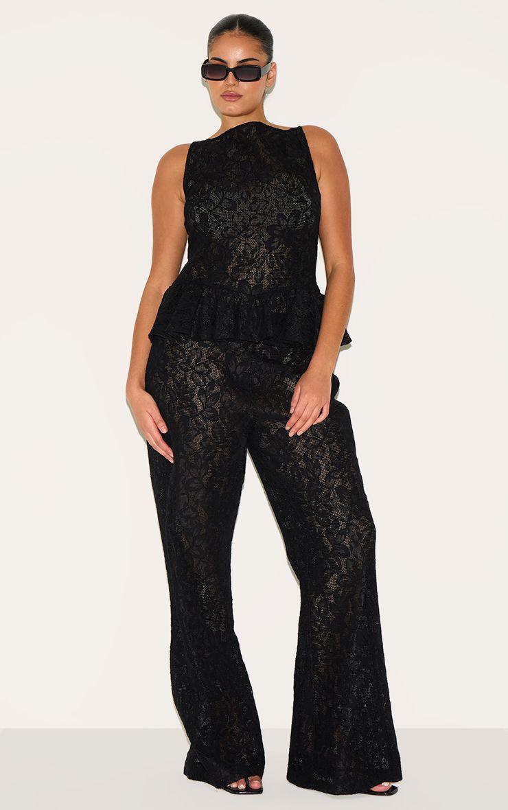 Plus  Sheer Lace Flared Leg Trouser Co-ord by PRETTYLITTLETHING
