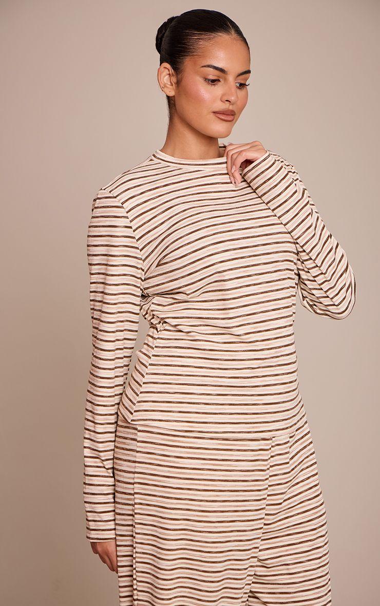Plus   Soft Rib Striped Detail  Fitted Long Sleeve Top by PRETTYLITTLETHING