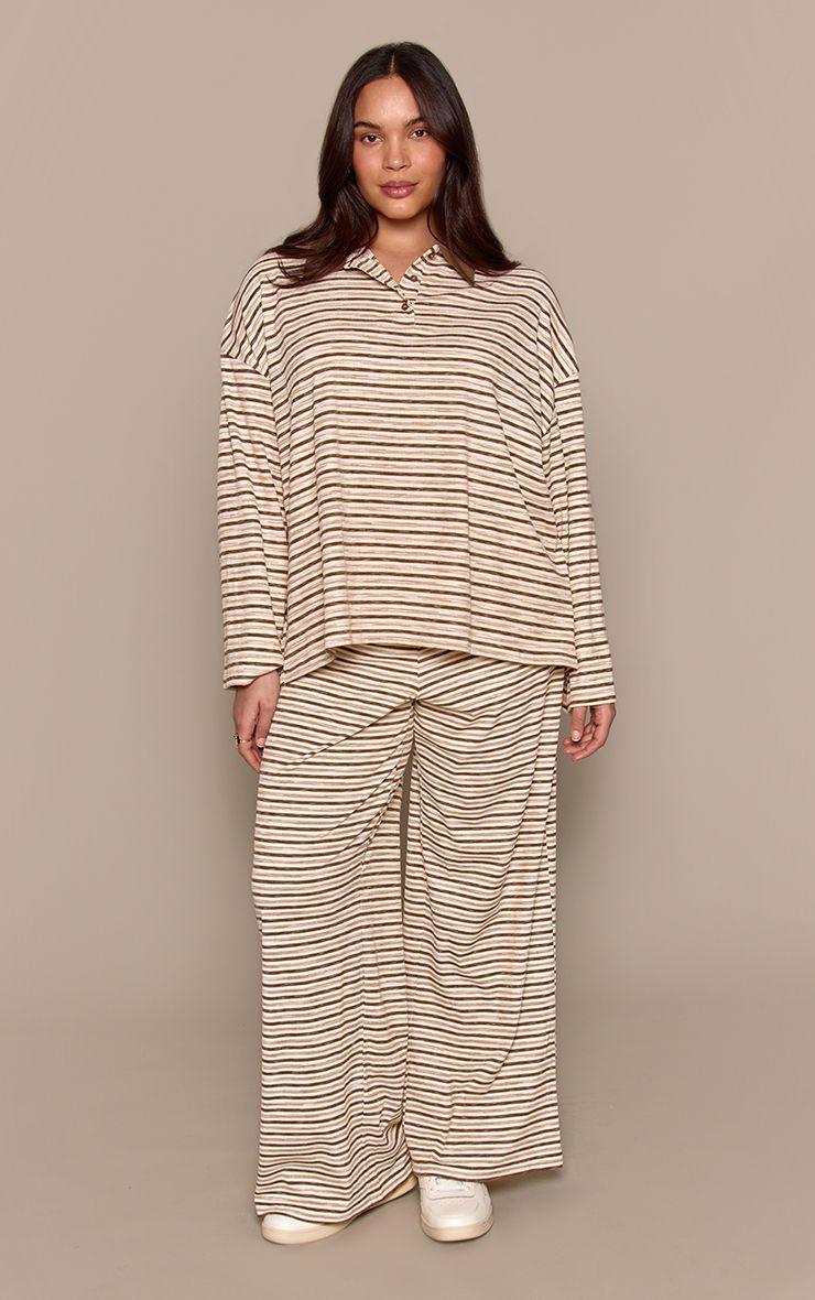 Plus  Soft Rib Striped  Low Rise Straight Leg Trousers by PRETTYLITTLETHING