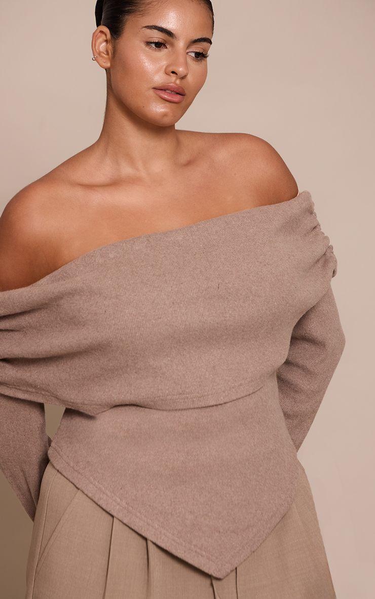 Plus Soft Touch Rib Off The Shoulder Long Sleeve Top by PRETTYLITTLETHING Plus Soft Touch Rib Off The Shoulder Long Sleeve Top by PRETTYLITTLETHING