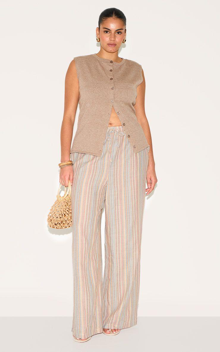 Plus  Stripe Linen Look Drawstring Trousers by PRETTYLITTLETHING