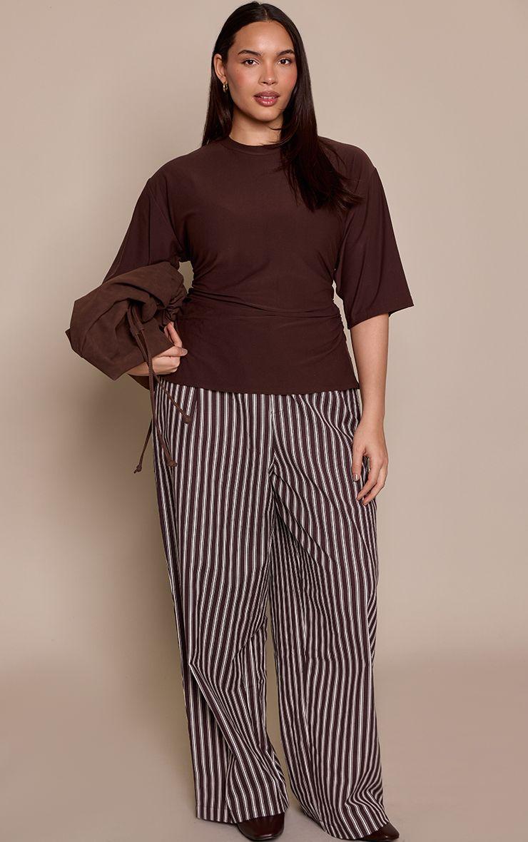 Plus  Stripe Linen Tailored Straight Leg Trousers by PRETTYLITTLETHING