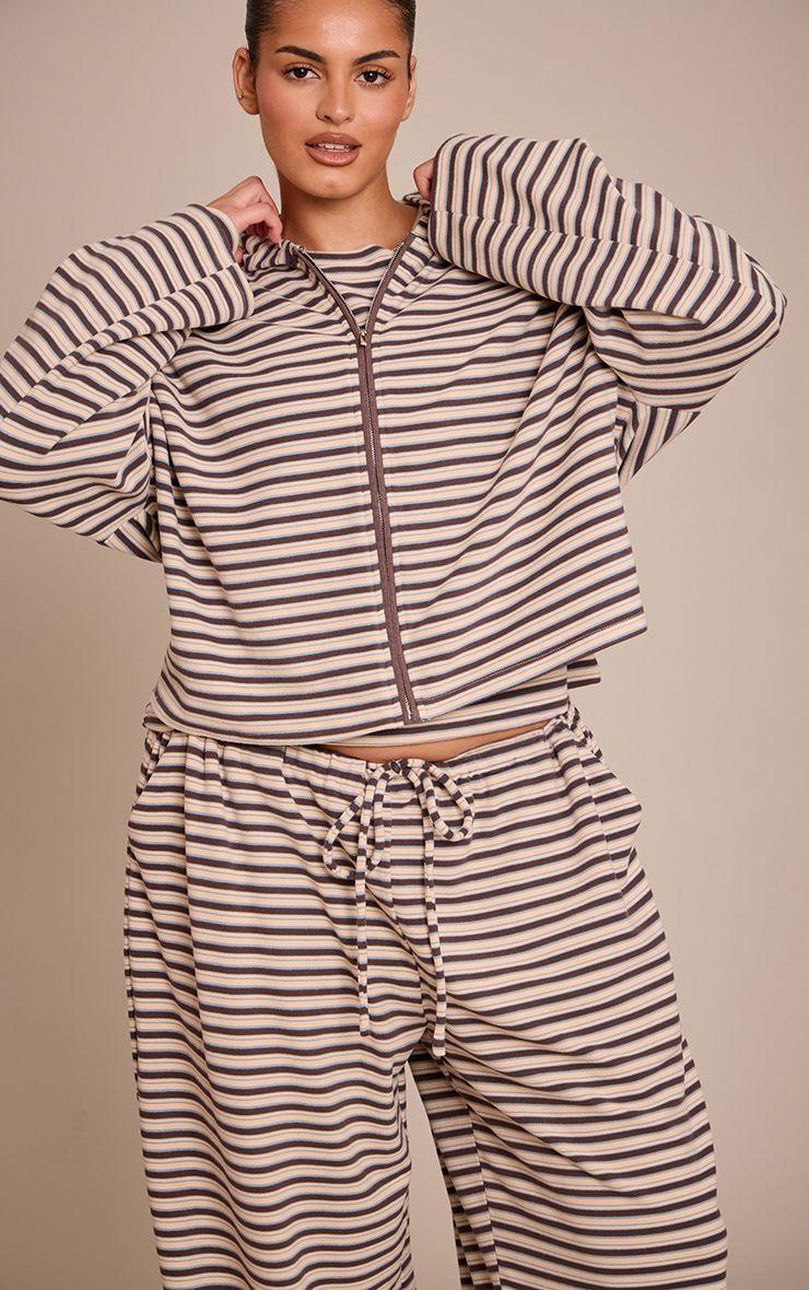 Plus  Striped Soft Fleece Zip Up Hoodie Co-ord by PRETTYLITTLETHING