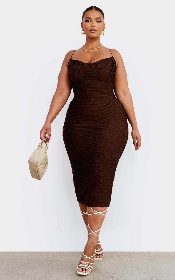 Plus  Textured Strappy Midi Dress by PRETTYLITTLETHING