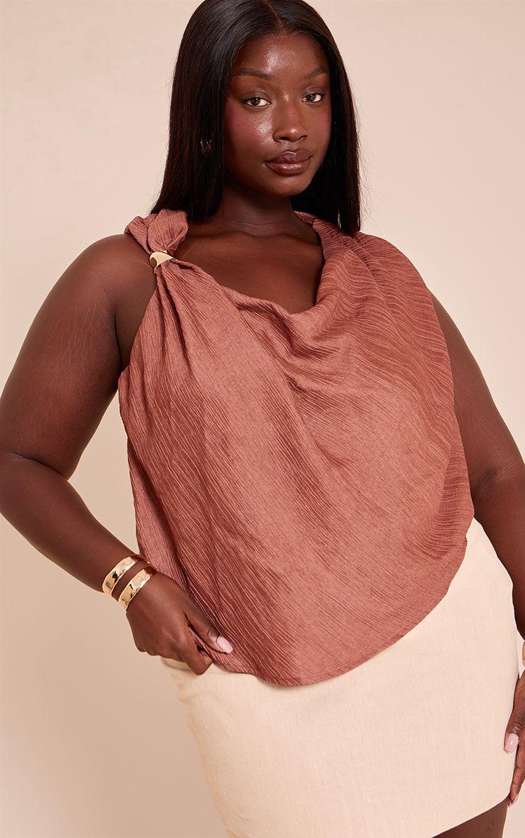 Plus  Textured Woven Trim Drape Top by PRETTYLITTLETHING