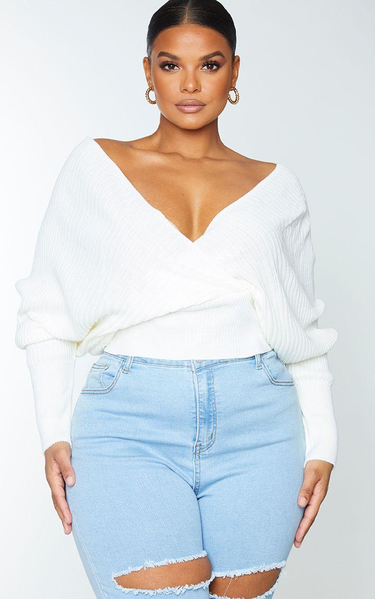 Plus  Wrap Off The Shoulder Jumper by PRETTYLITTLETHING