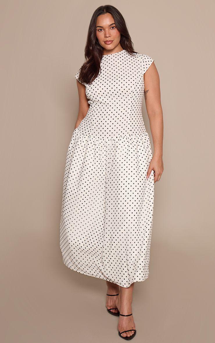 Plus  and Black Polka Dot Midaxi Drop Waist Dress by PRETTYLITTLETHING