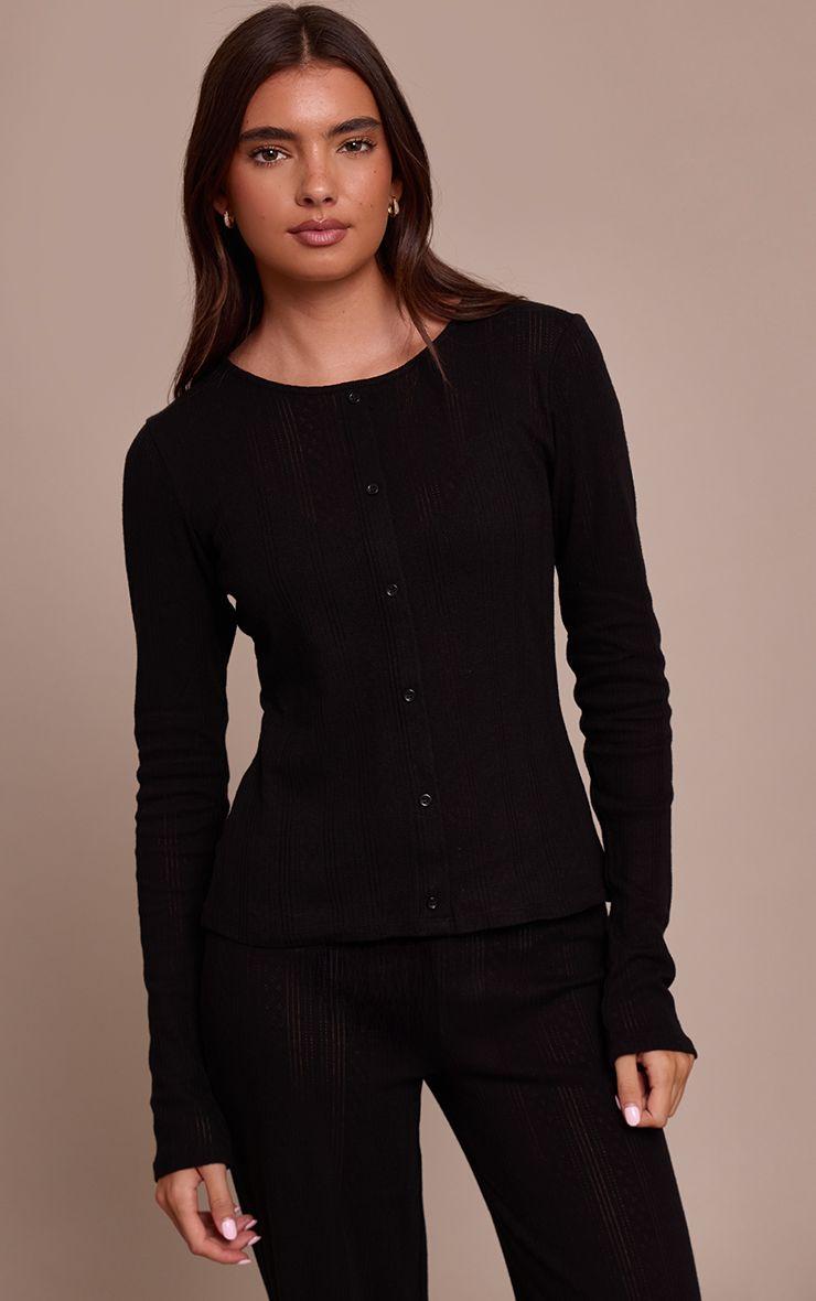 Pointelle Button Up Long Sleeve Top by PRETTYLITTLETHING