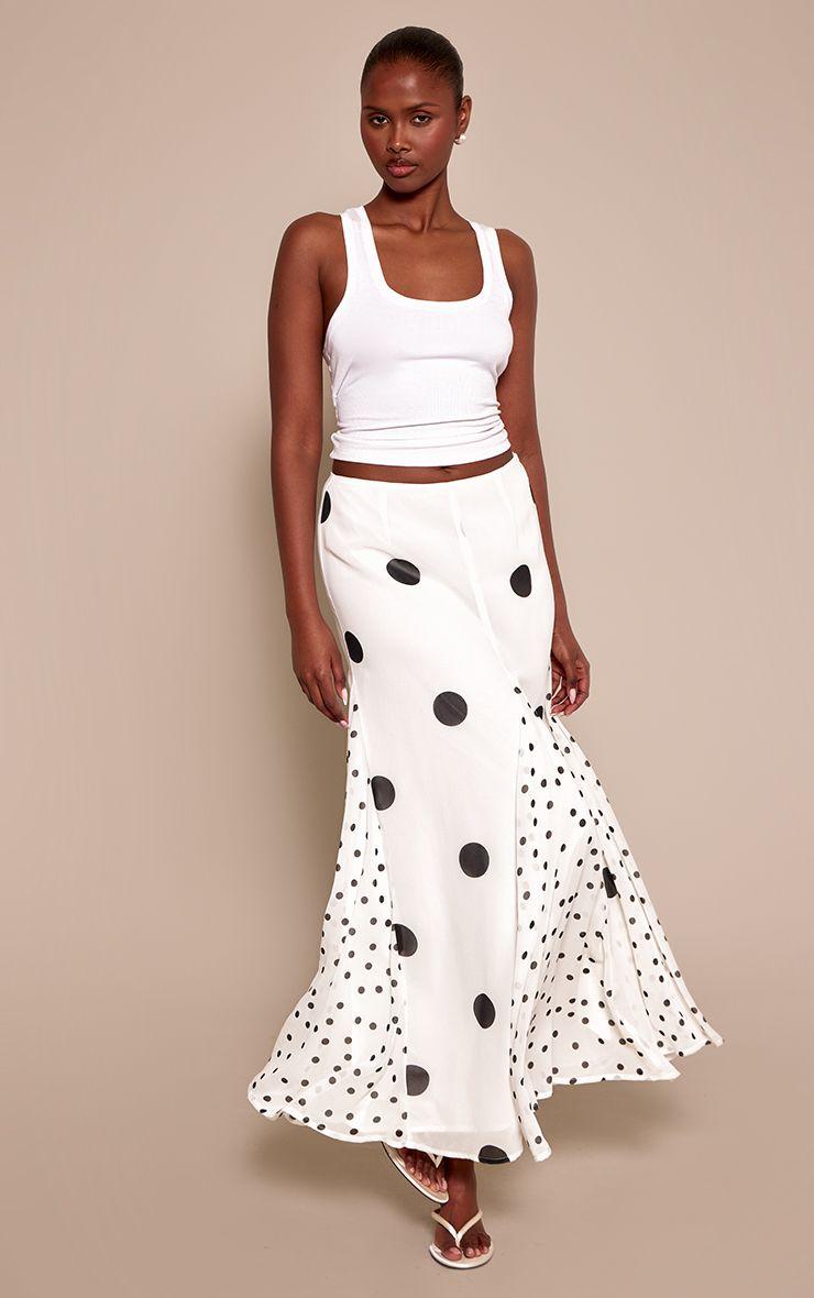 Polka Dot Contrast Print Chiffon Maxi Skirt by PRETTYLITTLETHING