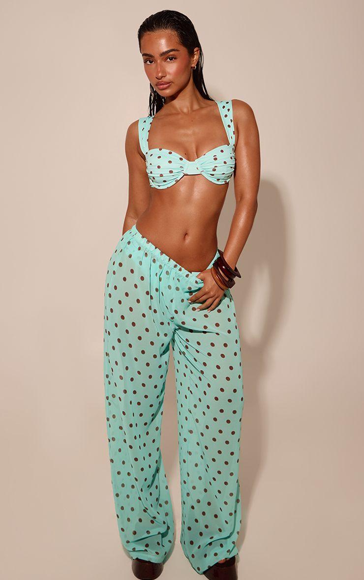 Polka Dot Print Chiffon Wide Leg Beach Trousers by PRETTYLITTLETHING