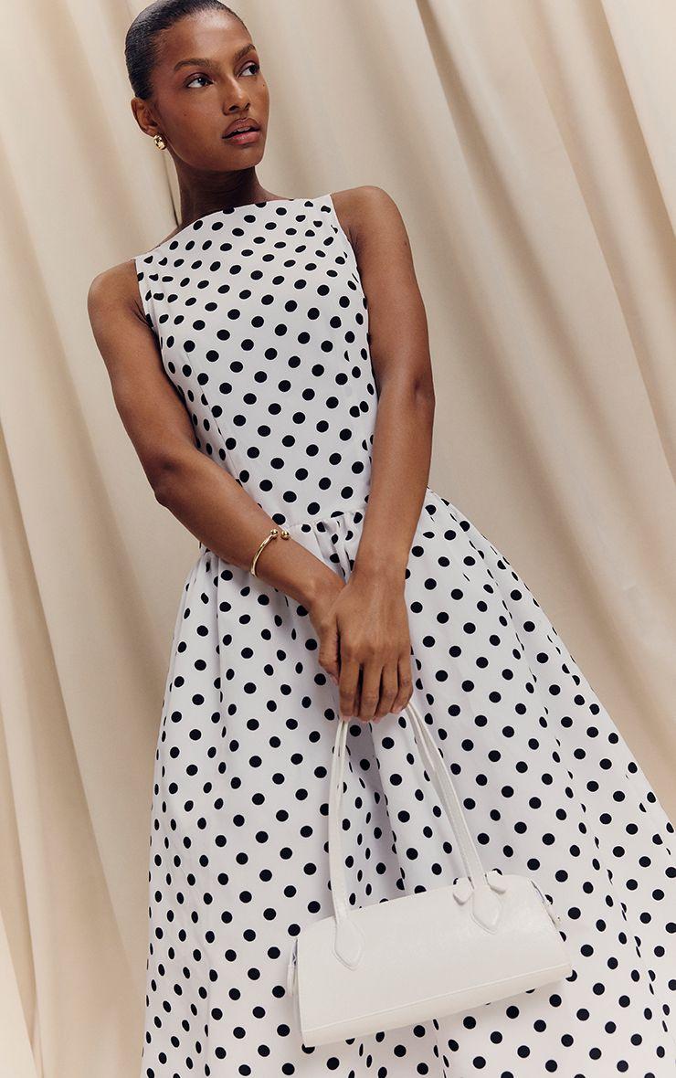Polka Dot Printed Dropped Waist Midaxi Dress by PRETTYLITTLETHING