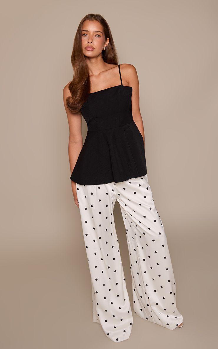 Polka Dot Satin Wide Leg Trousers by PRETTYLITTLETHING