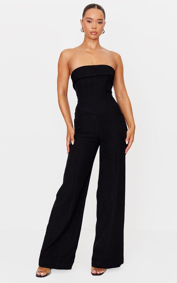 Premium  Woven Bandeau Corset Straight Leg Jumpsuit by PRETTYLITTLETHING