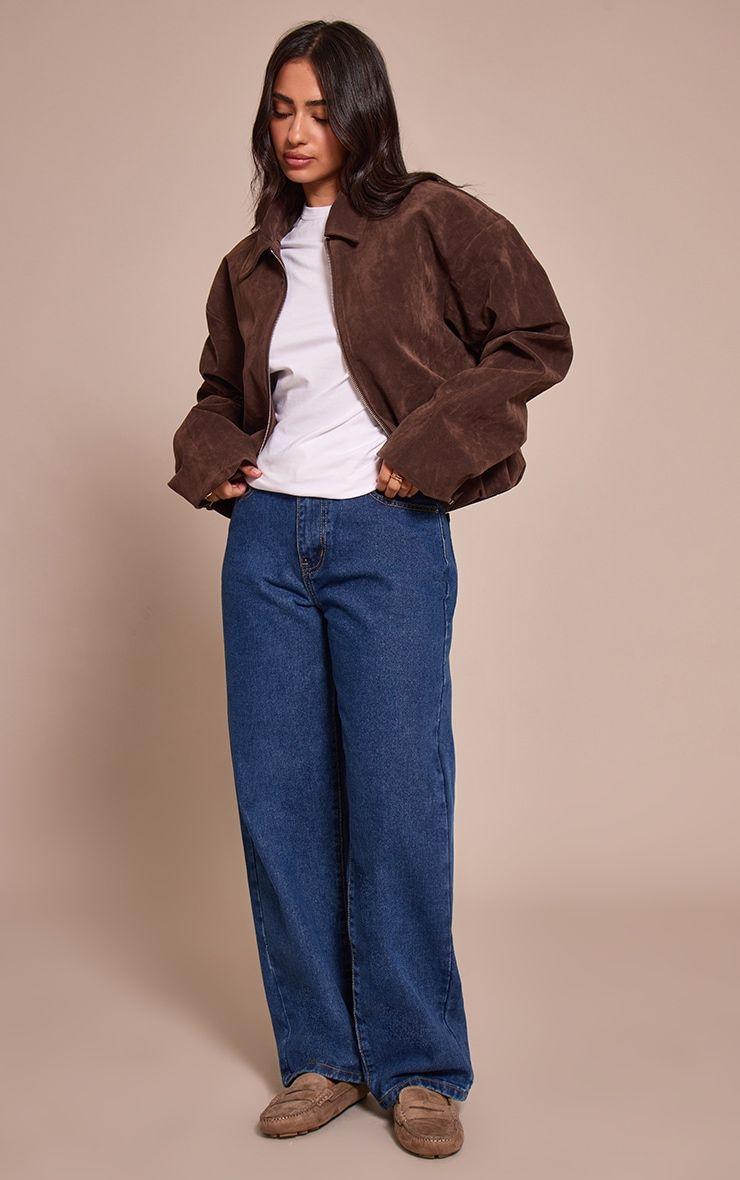 PrettyLittleThing Petite Dark Blue High Waist Boyfriend Jean by PRETTYLITTLETHING