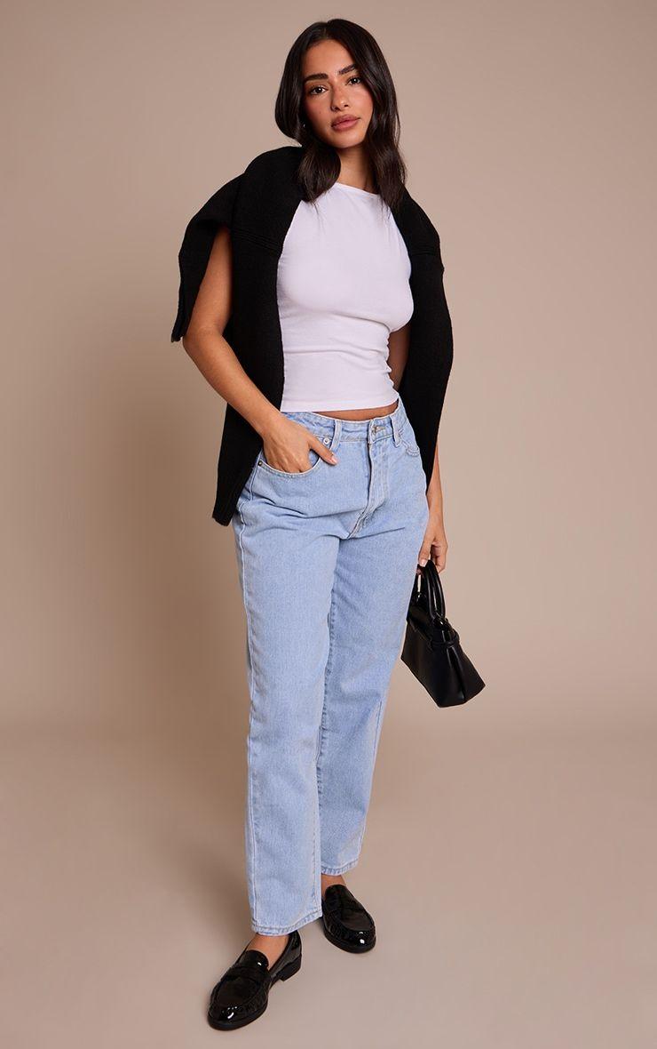 PrettyLittleThing Petite Light Blue High Waist Mom Jeans by PRETTYLITTLETHING