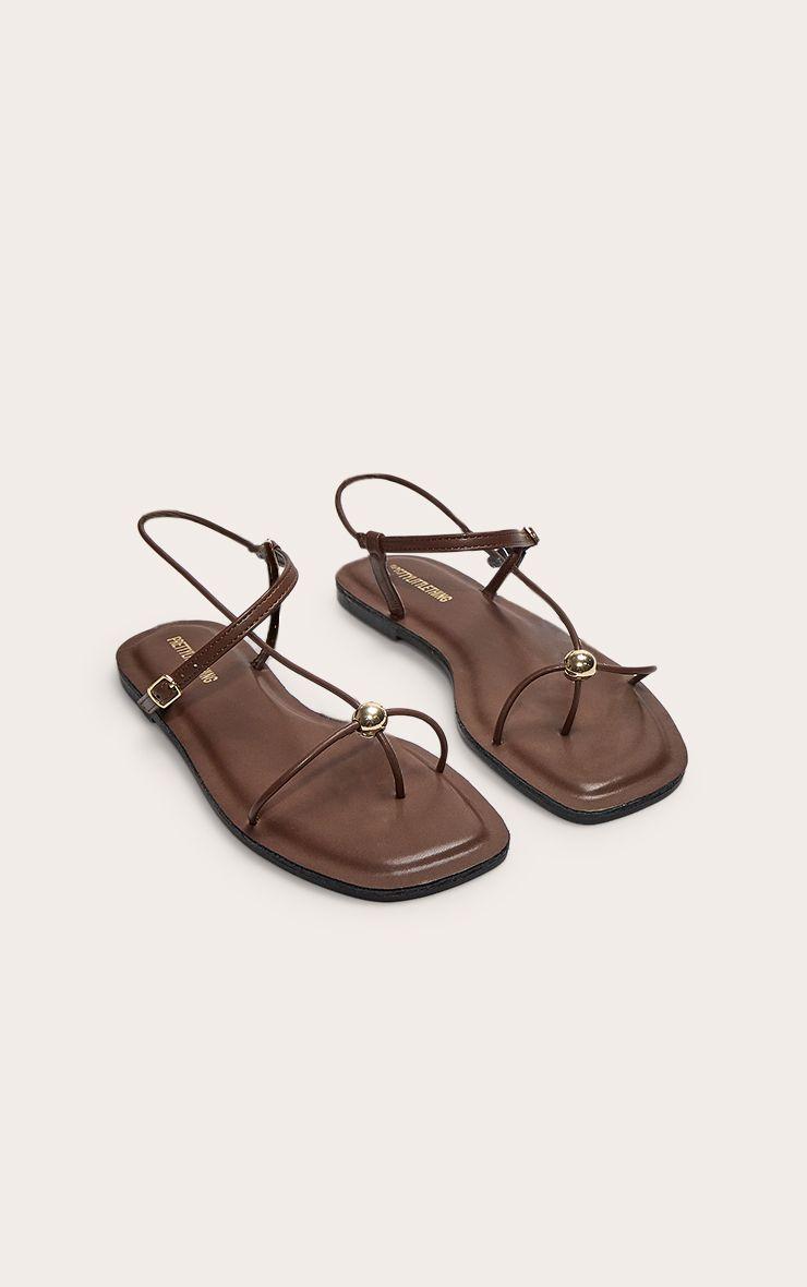 Pu Square Toe Thong  Trim Flat Sandals by PRETTYLITTLETHING
