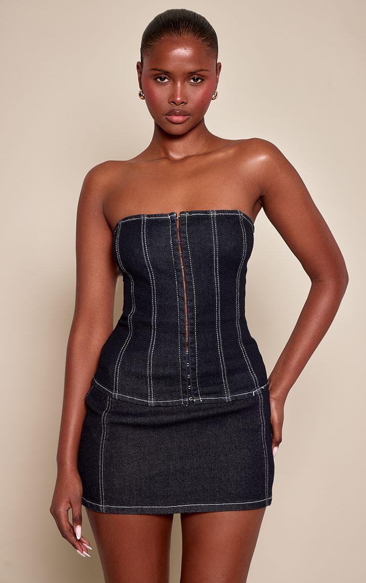 Raw  Hook and Eye Denim Corset by PRETTYLITTLETHING