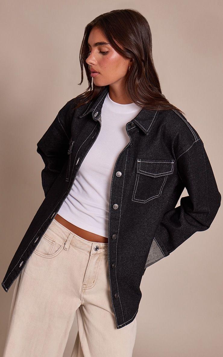 Raw Indigo Turn Up Cuff Oversized Denim Shirt, Blue by PRETTYLITTLETHING