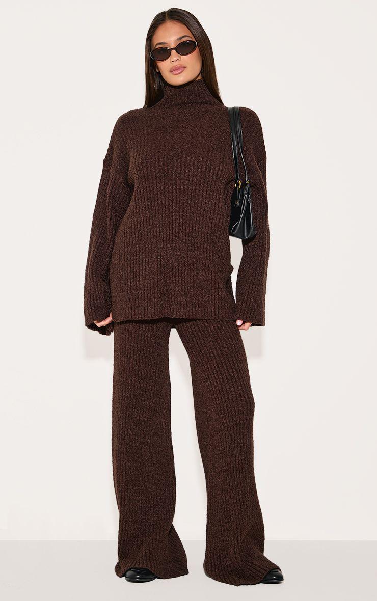 Rib Boucle Knit Wide Leg Trouser by PRETTYLITTLETHING