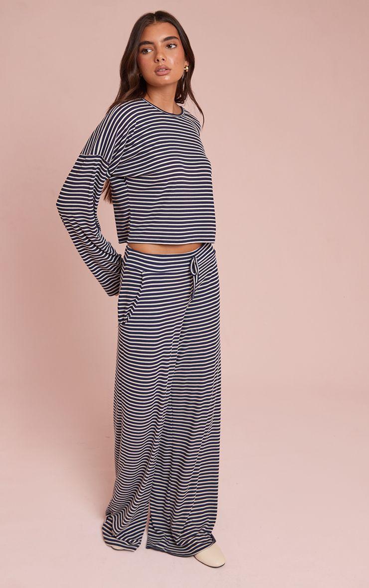 Ribbed Striped Drawstring Wide Leg Trouser by PRETTYLITTLETHING