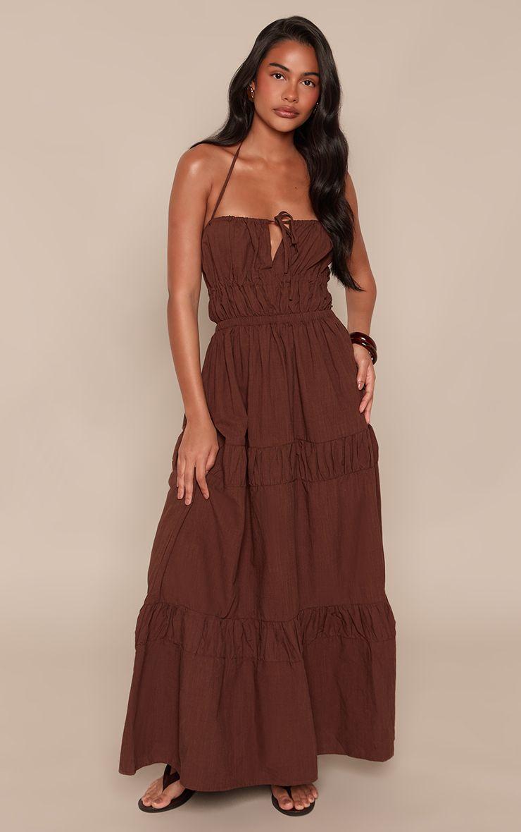 Ruched Backless Strappy Maxi Dress by PRETTYLITTLETHING