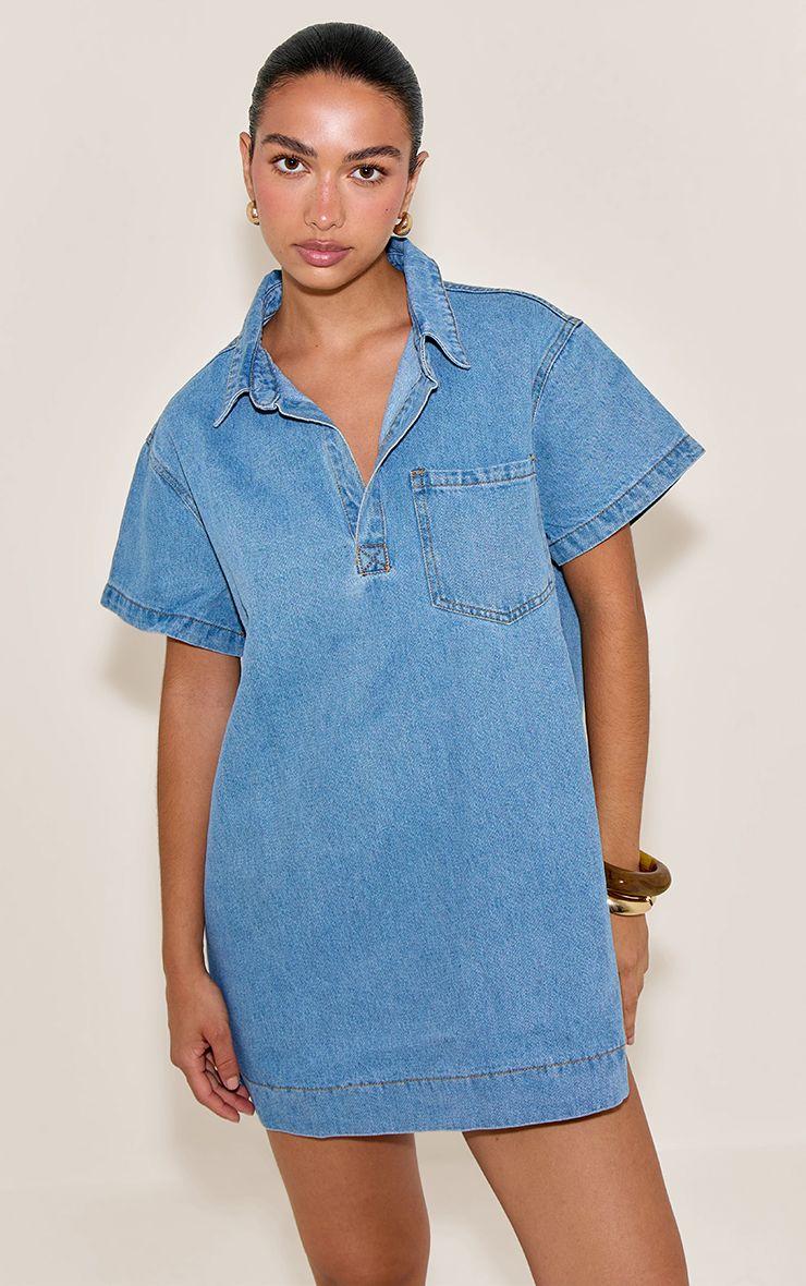 Rugby Style Denim Mini Dress by PRETTYLITTLETHING