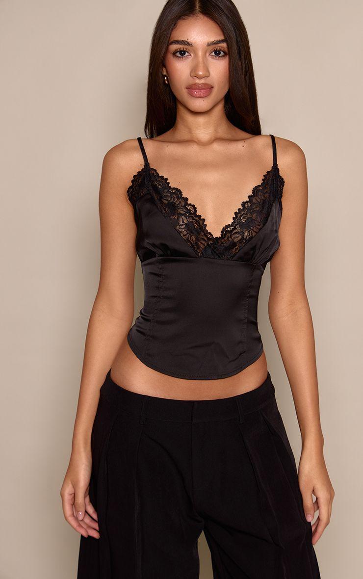 Satin Front Tie Detail Lace Corset by PRETTYLITTLETHING