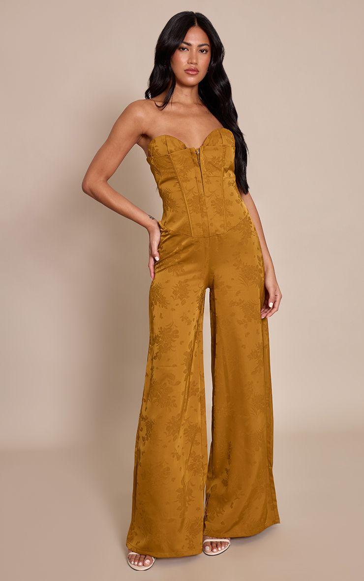 Satin Jacquard Bandeau Straight Leg Jumpsuit by PRETTYLITTLETHING