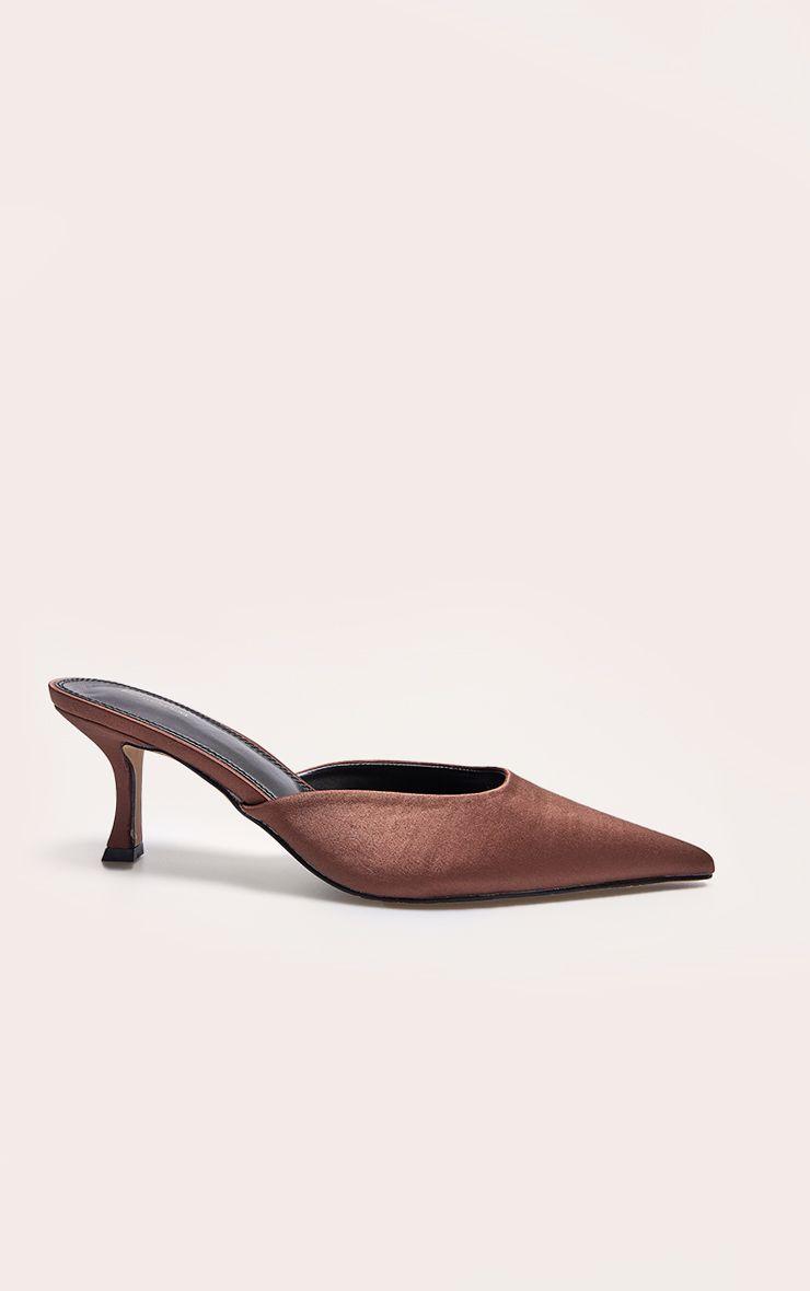 Satin Point Toe Mid Stiletto Heeled Mules by PRETTYLITTLETHING