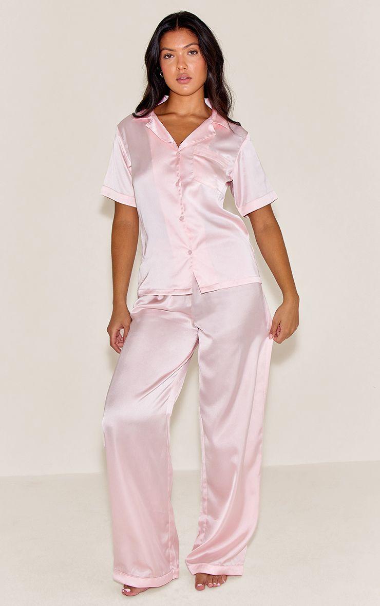 Satin Short Sleeve Long Pj Set by PRETTYLITTLETHING