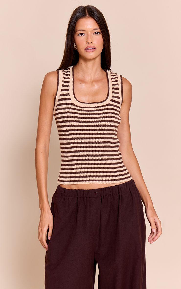 Scooped Neck Striped Rib Knit Vest by PRETTYLITTLETHING