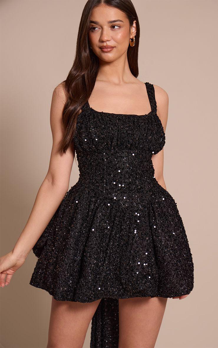 Sequin Oversized Bow Shift Dress by PRETTYLITTLETHING