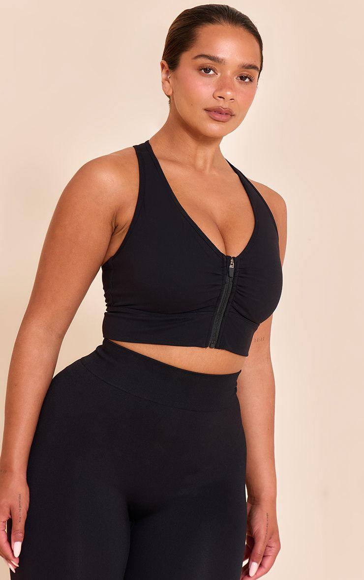 Shape  Active Ruched Zip Front Cupped Sports Bra by PRETTYLITTLETHING