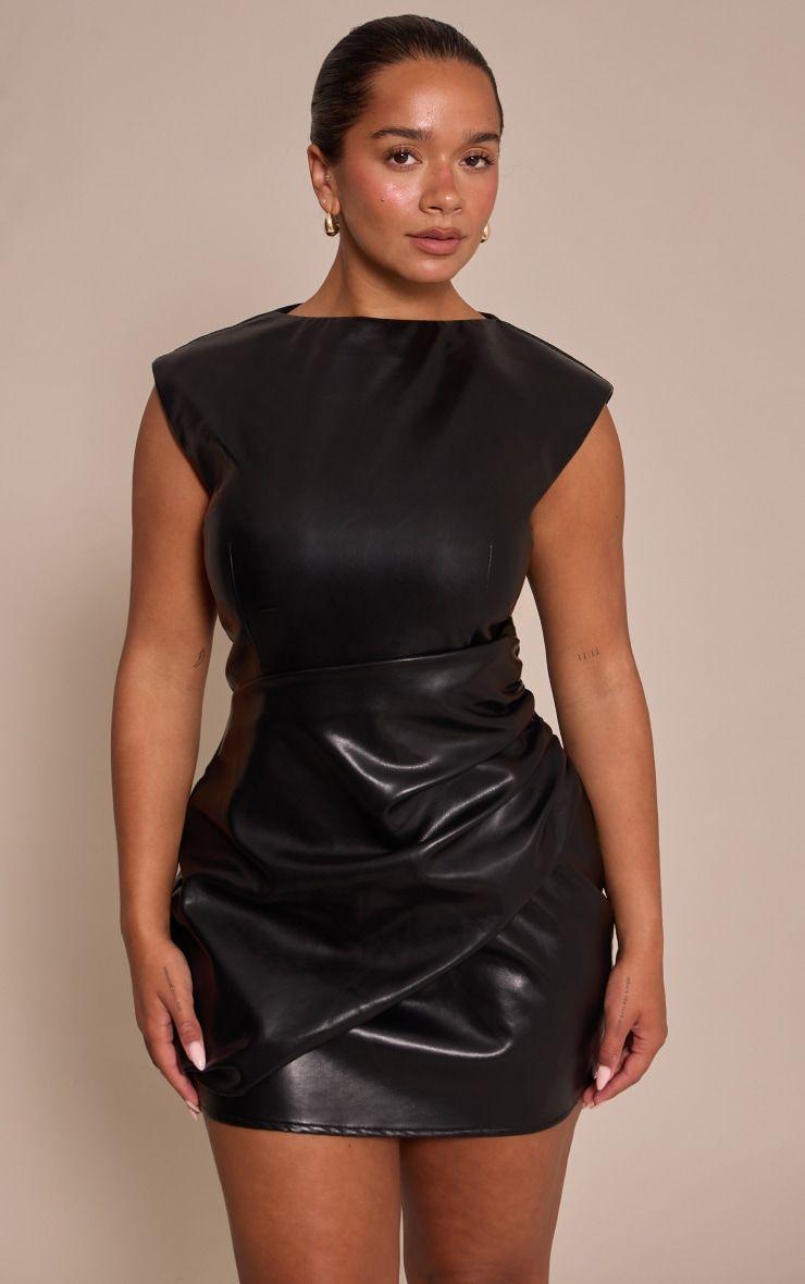 Shape Black Faux Leather Ruched Panel Mini Dress by PRETTYLITTLETHING Shape Black Faux Leather Ruched Panel Mini Dress by PRETTYLITTLETHING