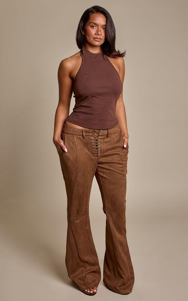 Shape Brown Lace Up Suede Trousers by PRETTYLITTLETHING