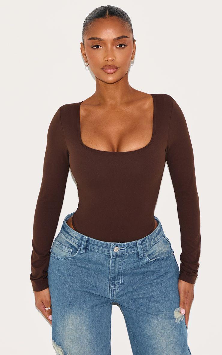 Shape  Built In Bra Sculpt Square Neck Long Sleeve Bodysuit by PRETTYLITTLETHING