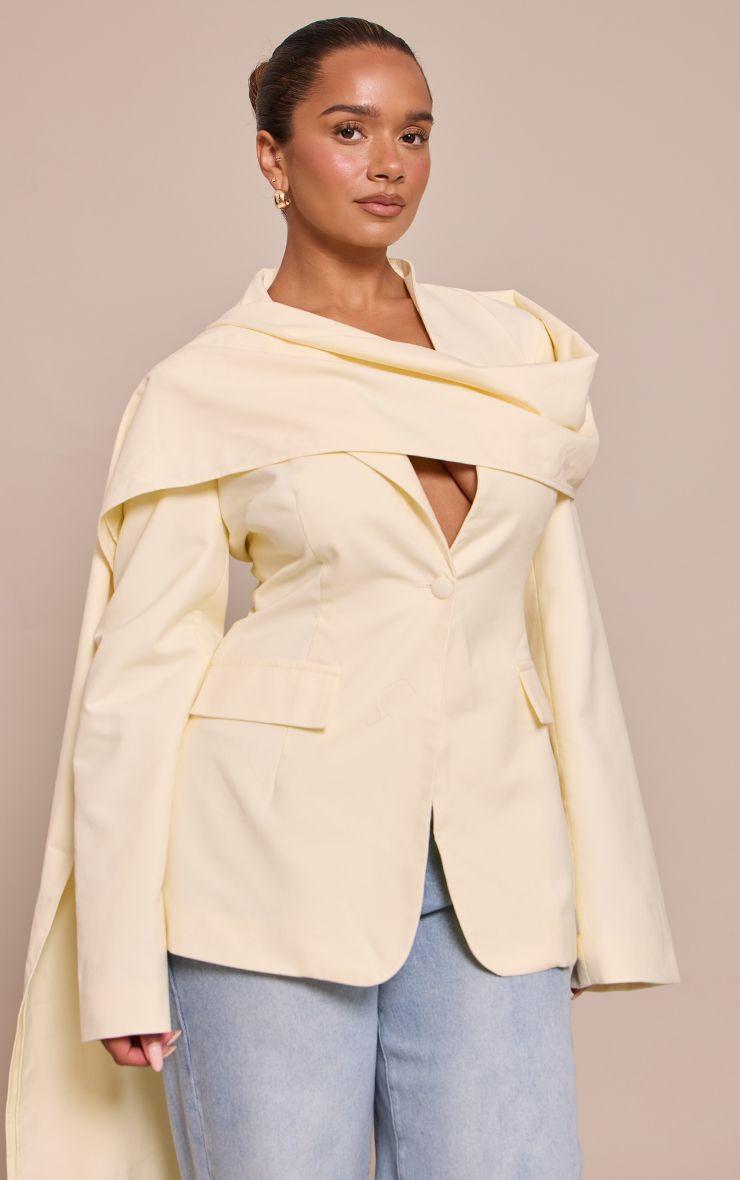 Shape Butter Cream Scarf Detail Cinched Blazer by PRETTYLITTLETHING