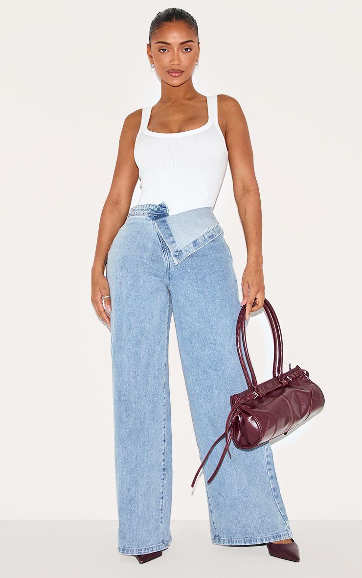 Shape  Foldover Waist Wide Leg Jeans by PRETTYLITTLETHING