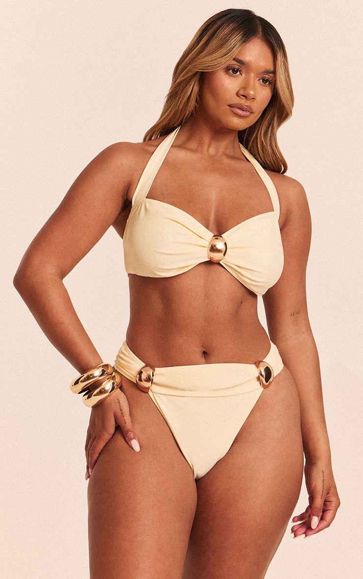 Shape  Halterneck Gold Trim Bikini Top by PRETTYLITTLETHING