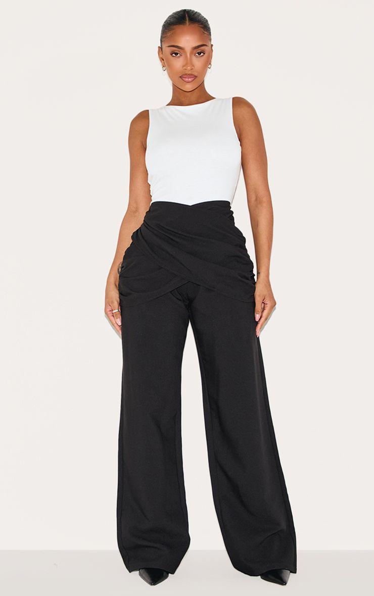 Shape  High Waisted Tailored Wrap V Front Wide Leg Trousers by PRETTYLITTLETHING