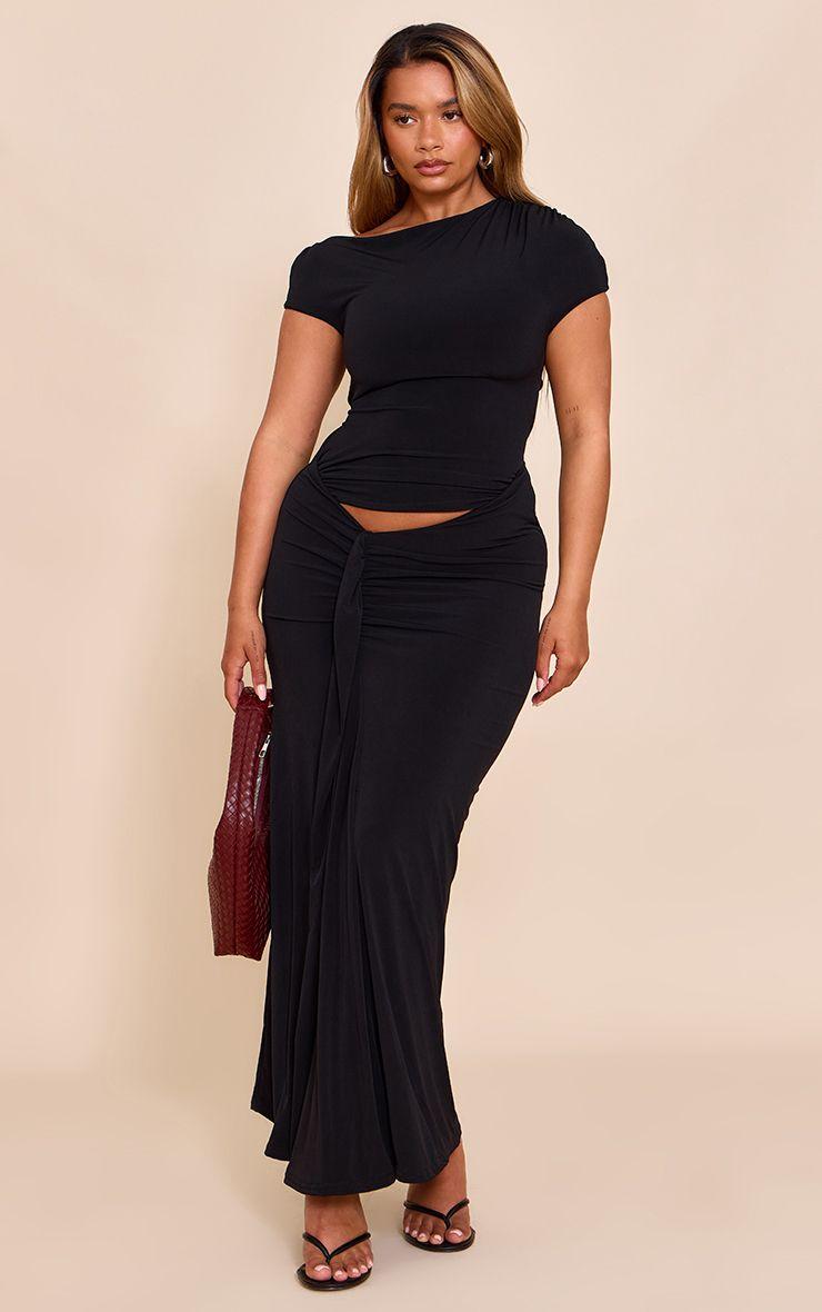 Shape  Off Shoulder Lace Up Back Drape Detail Maxi Dress by PRETTYLITTLETHING