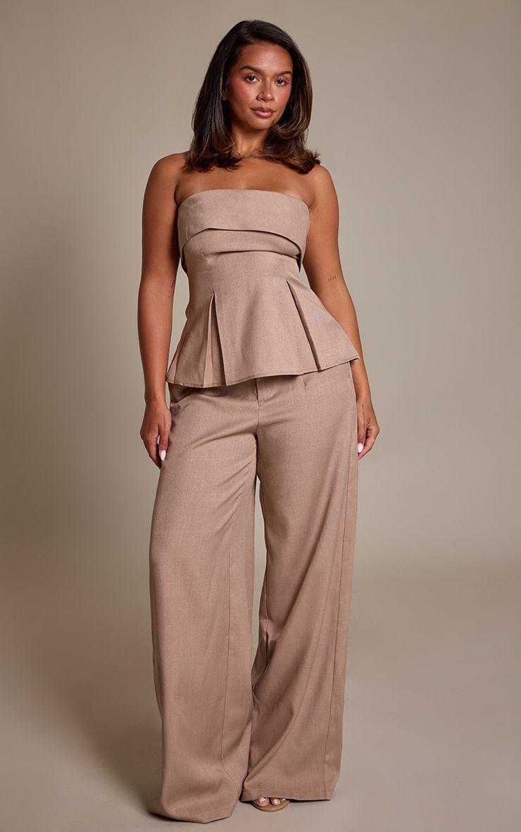 Shape  Pleated Detail High Waisted Wide Leg Trousers by PRETTYLITTLETHING