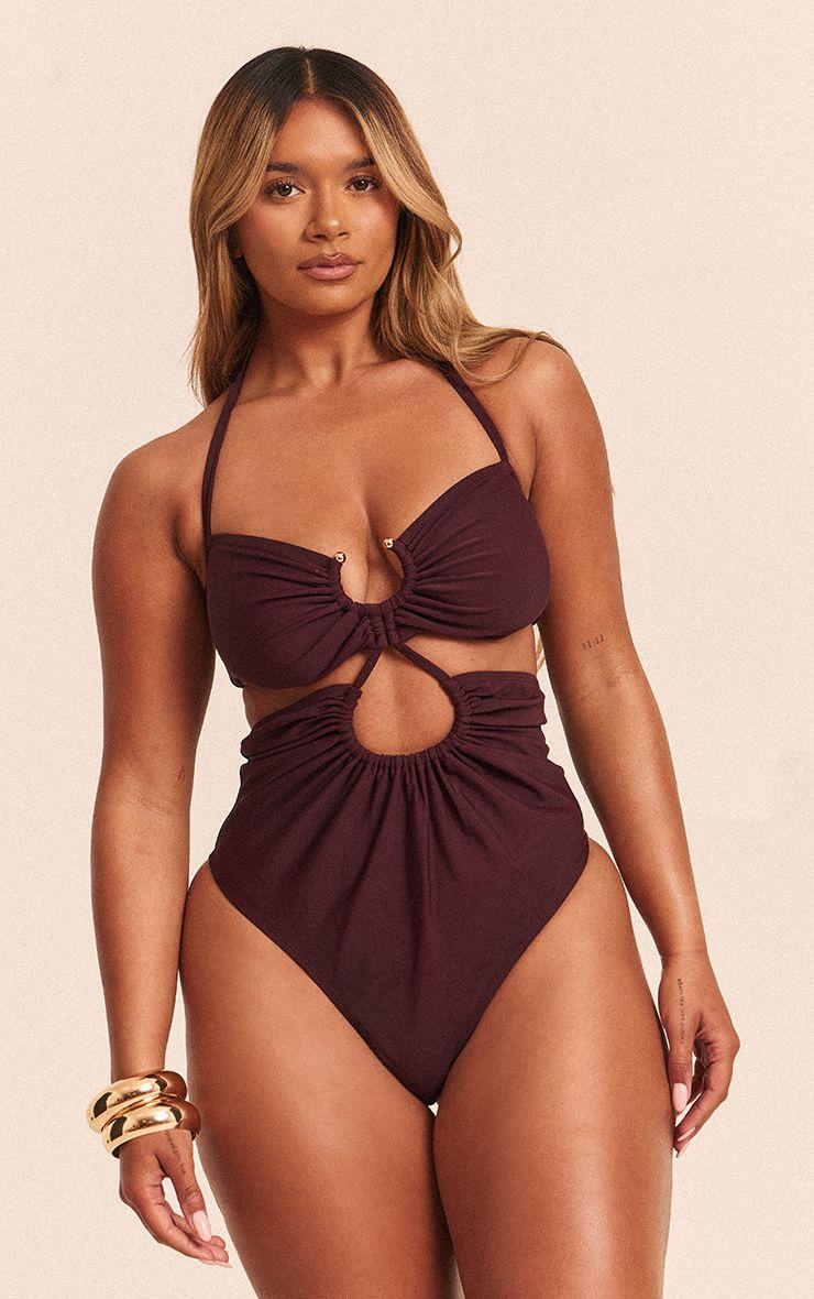 Shape  Ring Detail Ruched Swimsuit by PRETTYLITTLETHING