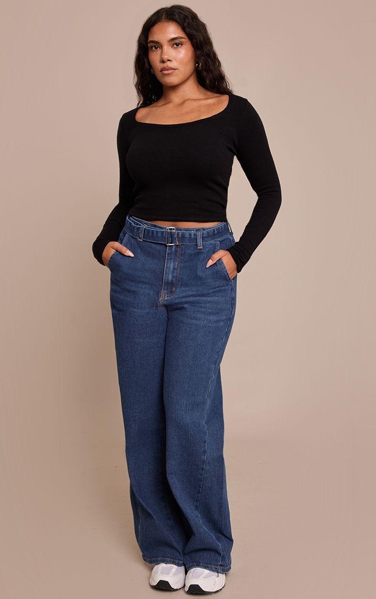 Shape  Stretch Denim High waisted Belted Wide Leg Jeans by PRETTYLITTLETHING