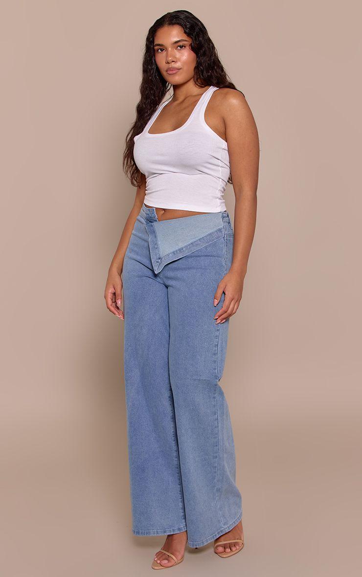 Shape  Stretch Foldover Waist Wide Leg Jeans by PRETTYLITTLETHING